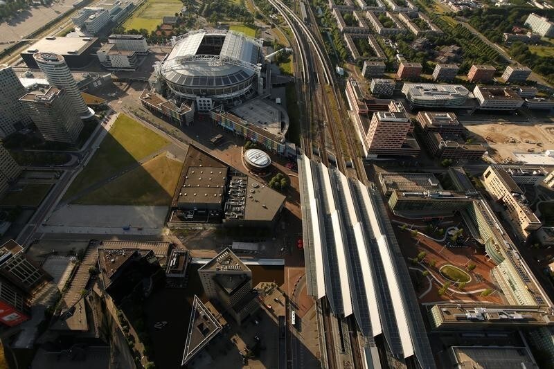 The Arena stadium is pictured in this aerial shot of Amsterdam, Netherlands, June 14, 2017.