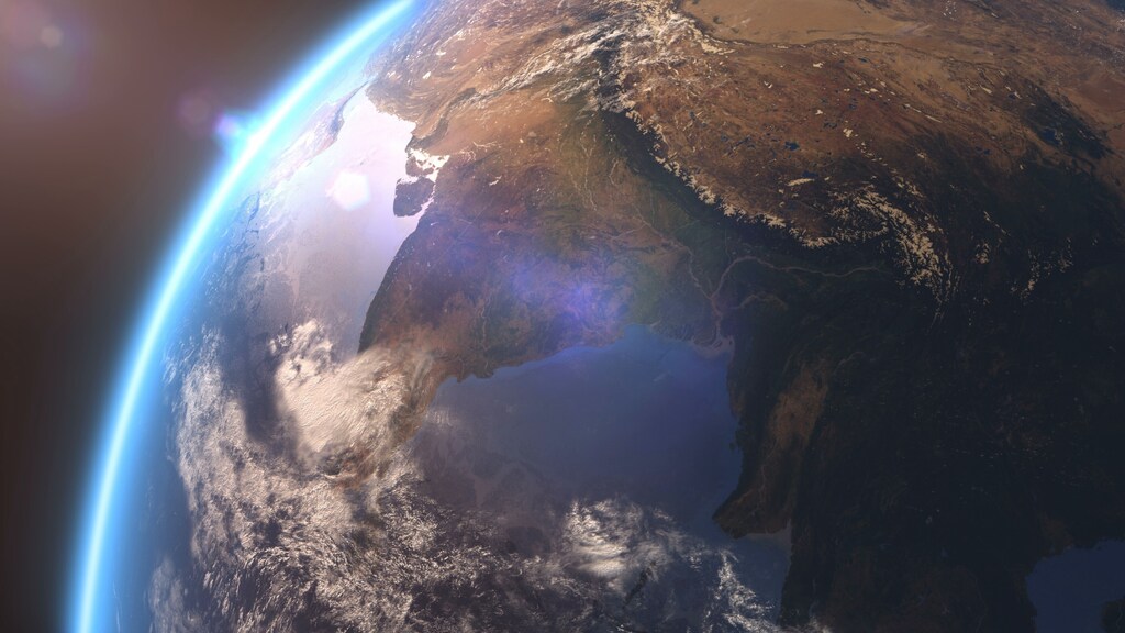 Renderizado 3D de la Tierra en que se destaca Asia.
