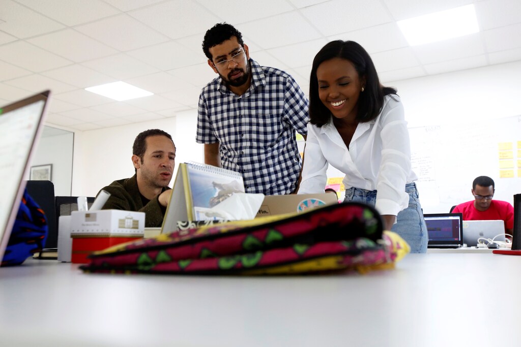 Jihan Abass, founder and CEO of Griffin Insurance prepares with her colleagues a release of their flagship digital-only car insurance company, in Nairobi, Kenya January 24, 2020. REUTERS/Jackson Njehia - RC2GME95MA77