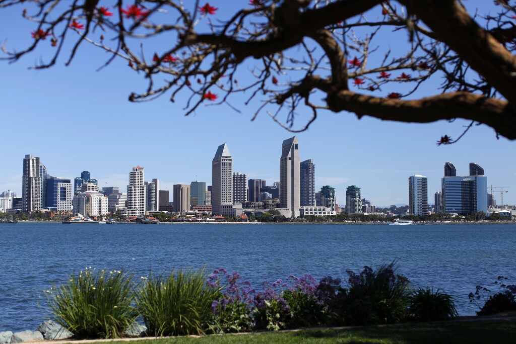 The city skyline of San Diego, California, is shown from the island of Coronado, California April 3, 2014. REUTERS/Mike Blake (UNITED STATES - Tags: ENVIRONMENT CITYSCAPE) - RTR3JVAS