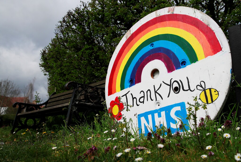 A rainbow sign thanking the NHS is seen in Hertford as the spread of the coronavirus disease (COVID-19) continues, Hertford, Britain, April 3, 2020. REUTERS/Andrew Couldridge - RC21XF9J9FCK
