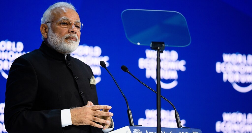 Narendra Modi, Prime Minister of India speaking during the Opening Plenary at the Annual Meeting 2018 of the World Economic Forum in Davos, January 23, 2018.