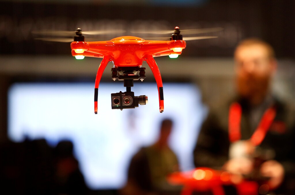 An Autel Robotics X-Star drone with a FLIR Duo module is shown during the 2017 CES in Las Vegas, Nevada, U.S., January 6, 2017. The module is a compact dual-sensor thermal and visible light imager. REUTERS/Steve Marcus - RTX2XTCC