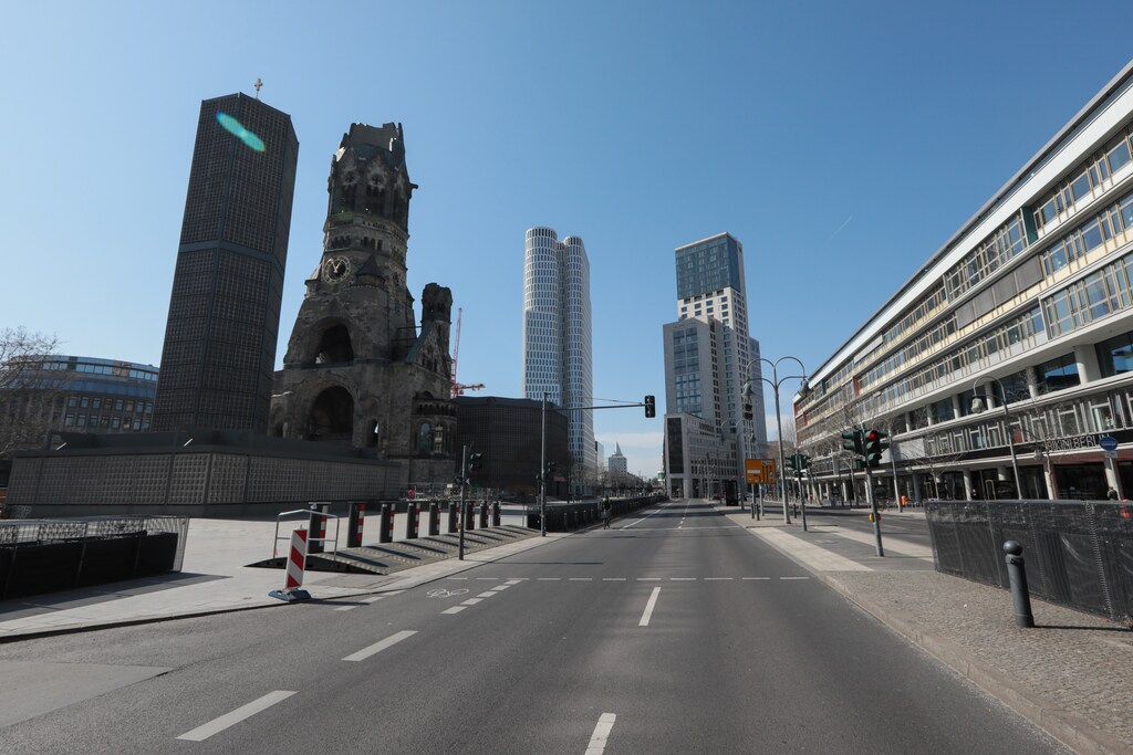 An empty street near Kaiser Wilhelm Memorial Church is pictured in Berlin, during the coronavirus disease (COVID-19) outbreak, in Germany, March 25, 2020.