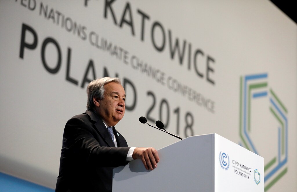 UN Secretary General Antonio Guterres addresses during the opening of COP24 UN Climate Change Conference 2018 in Katowice, Poland December 3, 2018. REUTERS/Kacper Pempel - RC1EBDD5B470