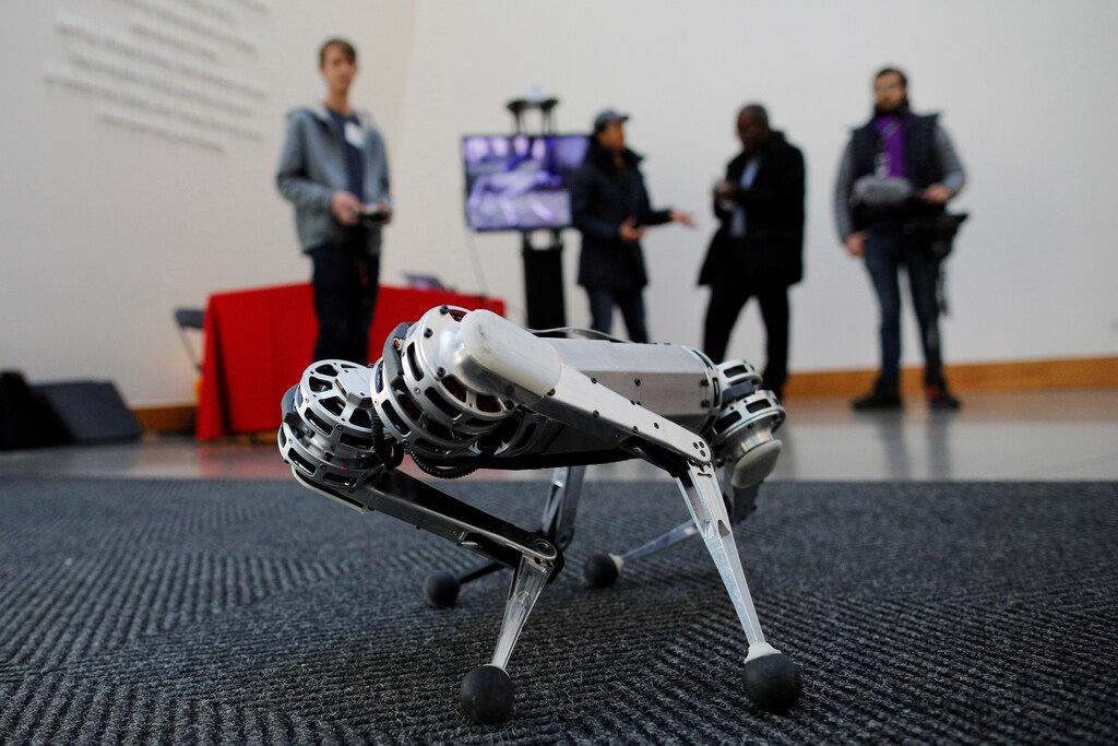 Students demonstrate the Mini Cheetah, a quadruped robot, during presentations to celebrate the new MIT Stephen A. Schwarzman College of Computing at the Massachusetts Institute of Technology in Cambridge, Massachusetts, U.S., February 26, 2019. REUTERS/Brian Snyder - RC1200981130