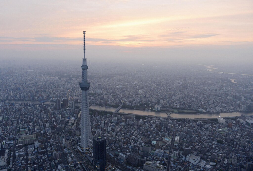 A view of Tokyo Skytree, the world's tallest broadcasting tower at 634 metres (2080 feet), in Tokyo in this photo taken by Kyodo on May 21, 2012.