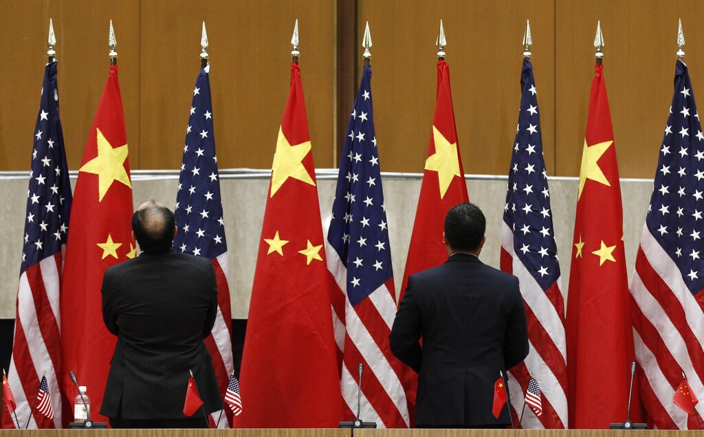 Chinese and U.S. flags are arranged during the third annual U.S.-China Strategic and Economic Dialogue (S&ED) at the State Department in Washington May 9, 2011.