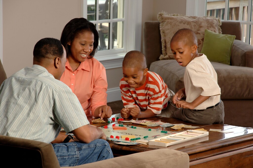 a picture of an american family at home spending time together