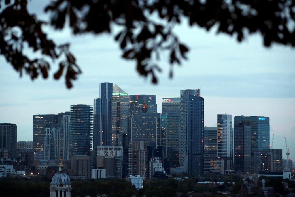 A view of Canary Wharf business district in London, Britain