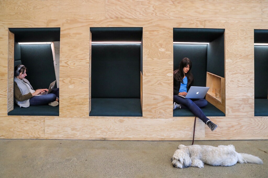 People work in cubes with their Apple computers at the Airbnb office headquarters in the SOMA district of San Francisco, California, U.S., August 2, 2016. REUTERS/Gabrielle Lurie - RC1AD100DB10