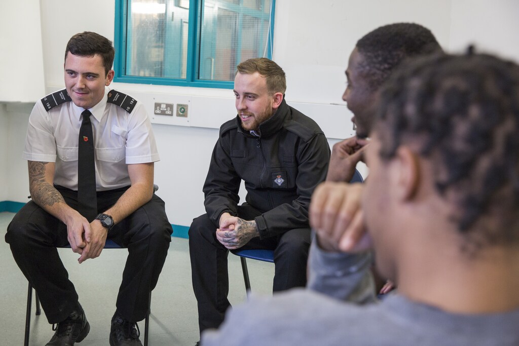 A Spark Inside Heroâs journey training session. Spark Inside runs coaching programmes in prisons that encourage rehabilitation and aim to reduce reoffending. Through coaching, Spark Inside helps make transformational changes in prisons, and unlocks the potential of people in prisons to ultimately lead fulfilling lives. HMP ISIS, London, UK. © Andy Aitchison / Spark Inside
