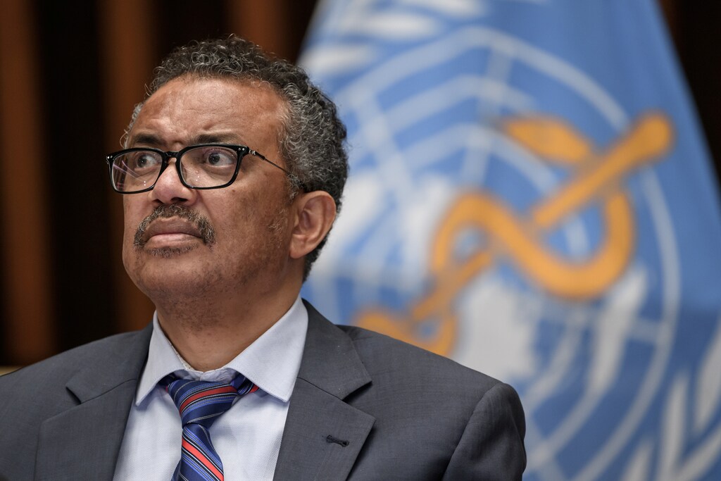 World Health Organization (WHO) Director-General Tedros Adhanom Ghebreyesus attends a news conference organized by Geneva Association of United Nations Correspondents (ACANU) amid the COVID-19 outbreak, caused by the novel coronavirus, at the WHO headquarters in Geneva Switzerland July 3, 2020. Fabrice Coffrini/Pool via REUTERS - RC2SLH9R8O78
