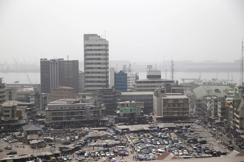 A view of the central business district seen from a rooftop in Lagos February 4, 2016