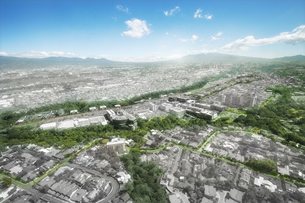 Aerial render of Rutas Naturbanas in San José, Costa Rica; greenway