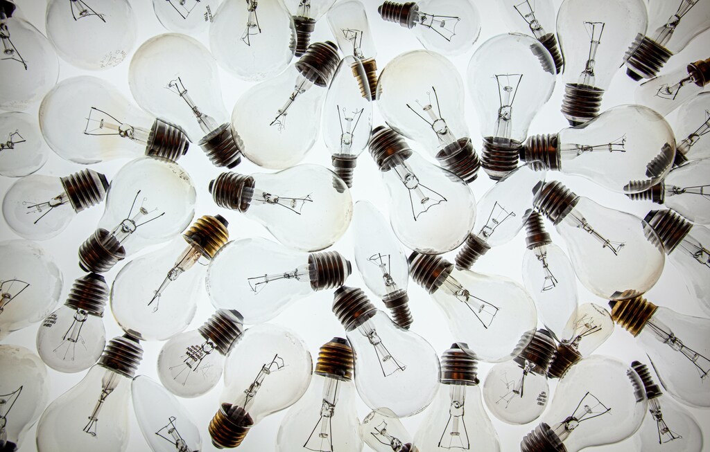 an artistic shot of lightbulbs