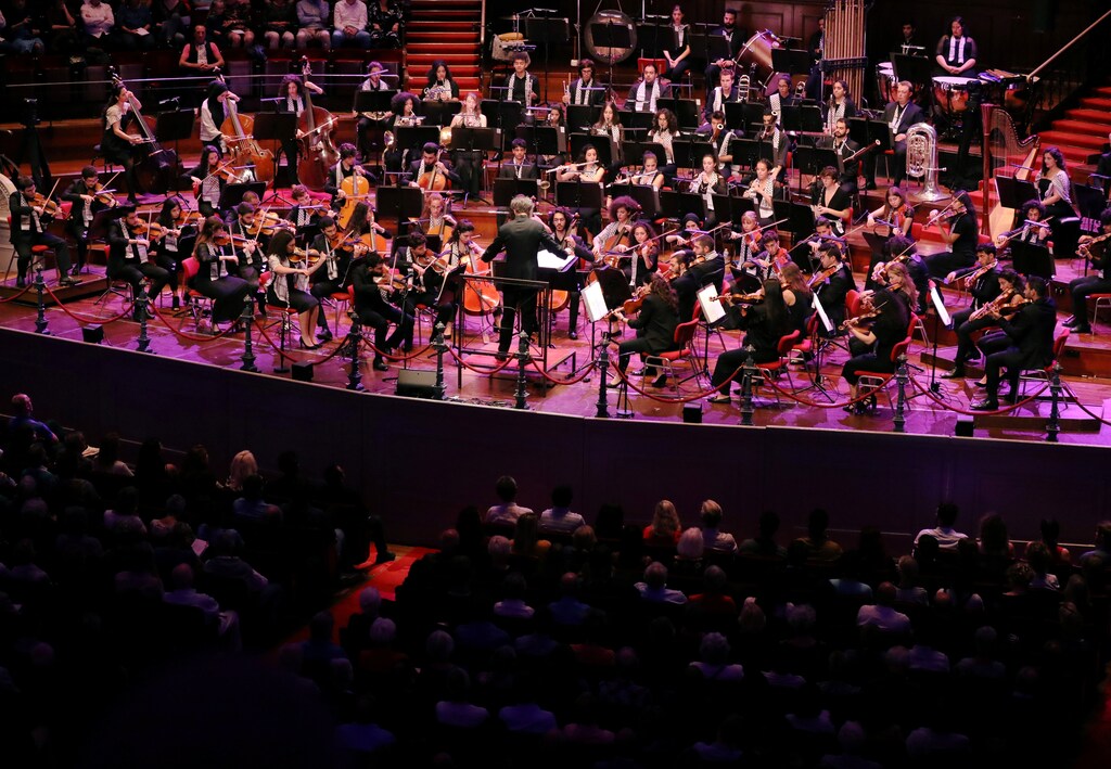 The Palestine Youth Orchestra is seen during a final performance at The Concertgebouw in Amsterdam, Netherlands August 16, 2019. Picture taken August 16, 2019. REUTERS/Eva Plevier - RC14FFEC4AE0