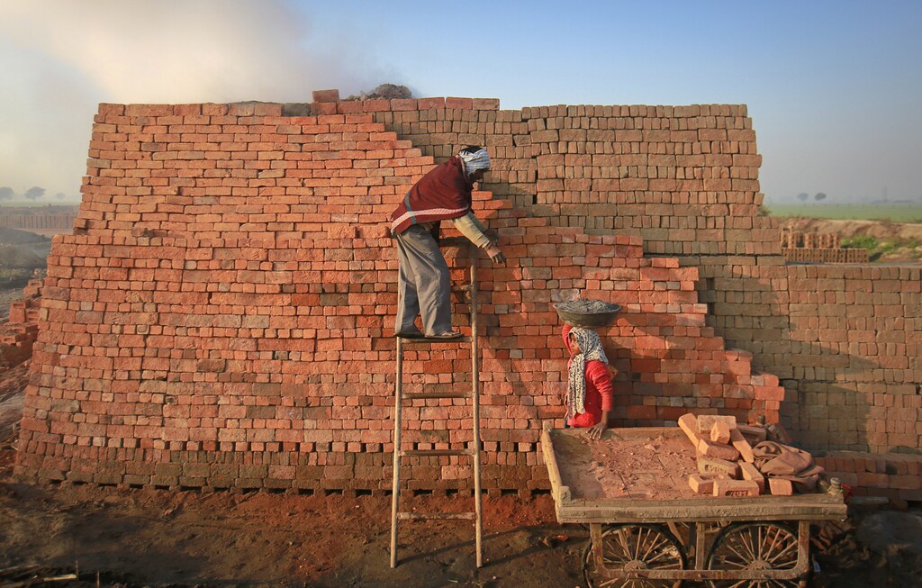 Neeta, 11, helps her father as she carries material to be used for burning fire in a kiln at a brickyard on the outskirts of Kota, in India's desert state of Rajasthan, January 22, 2013. REUTERS/Danish Siddiqui (INDIA - Tags: SOCIETY TPX IMAGES OF THE DAY) - GM1E91M1JDA01