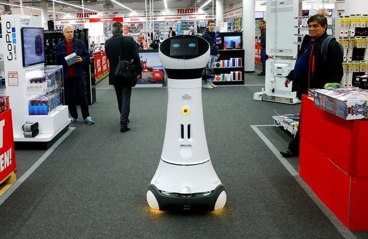 A robot named "Paul", which can be used by customers to find products, is seen at a store of electronics retailer Media Markt in Zurich, Switzerland October 6, 2017. REUTERS/Arnd Wiegmann