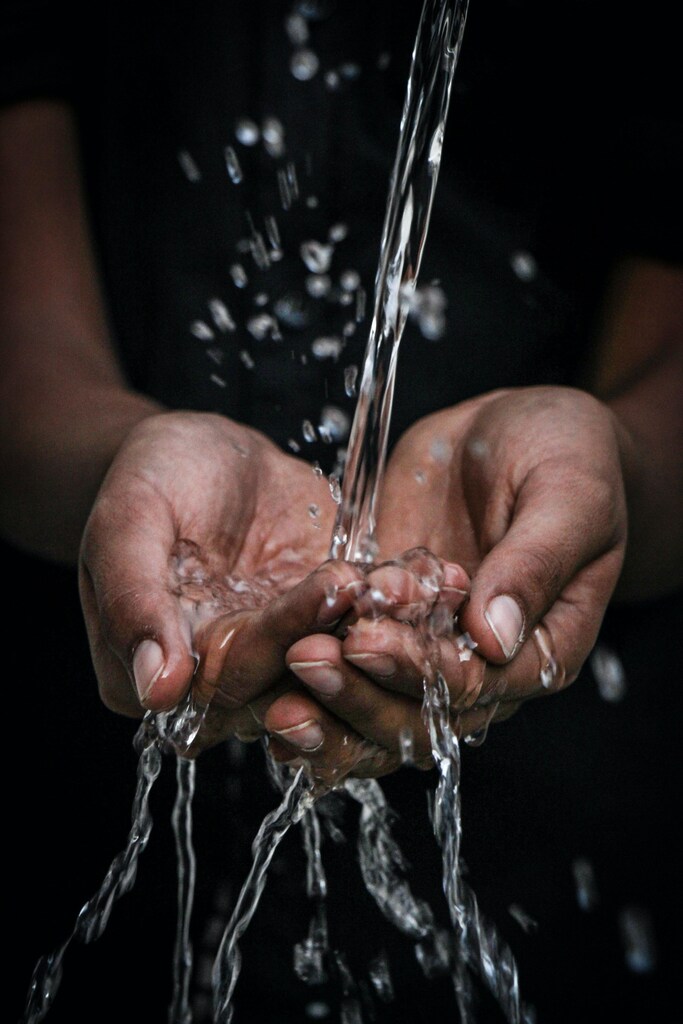 Hands cupping water.