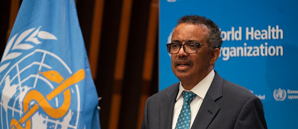 El Dr. Tedros Adhanom Ghebreyesus, Director General en la Asamblea Mundial de la Salud del lunes en Ginebra.