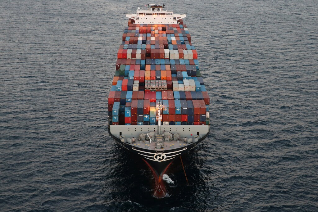A Hanjin Shipping Co ship is seen stranded outside the Port of Long Beach, California.
