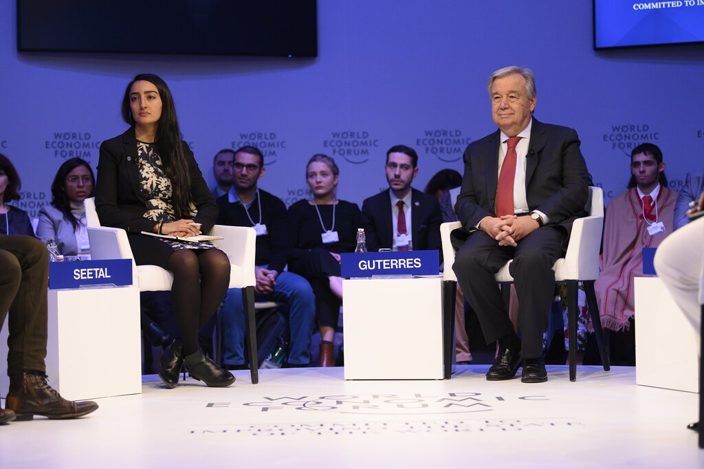 New session added with the UNSG and Global Shapers the World Economic Forum Annual Meeting 2020 in Davos-Klosters, Switzerland, 24 January. Congress Center - Aspen 1. Copyright by World Economic Forum/Pascal Bitz\r