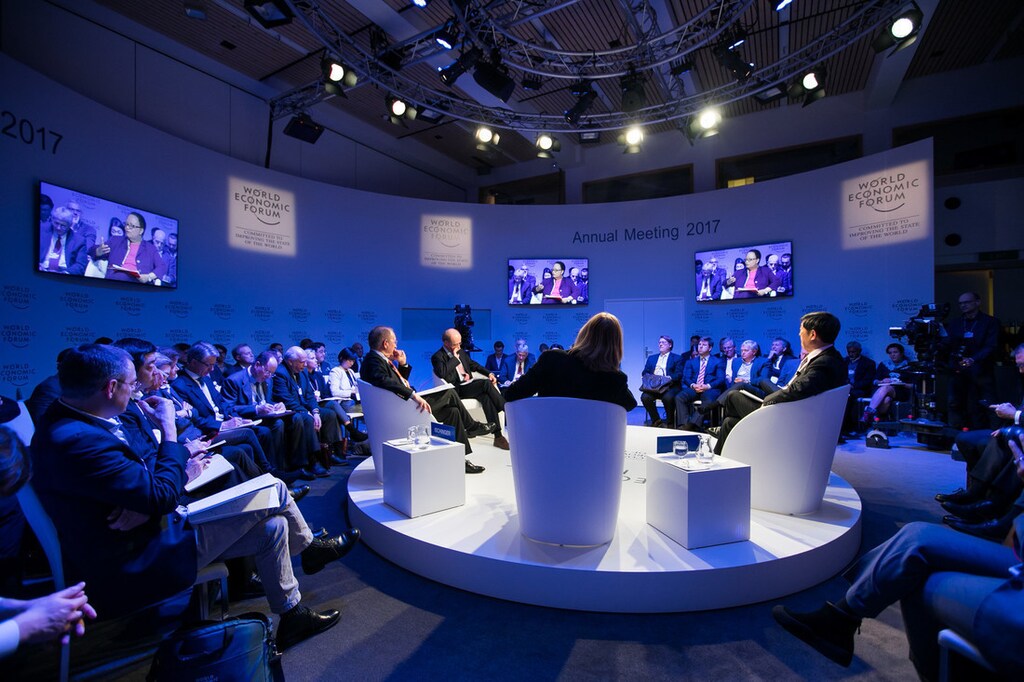 The panel moderator Wolfgang Ischinger, Chairman, Munich Security Conference, Germany, Nikolaus von Bomhard, Chairman of the Board of Management, Munich Re, Germany, Shirley Ann Jackson, President, Rensselaer Polytechnic Institute (RPI), USA, Shinichi Kitaoka, President, Japan International Cooperation Agency (JICA), Japan, and Tzipi Livni, Knesset, Former Foreign Minister and Co-Leader of the opposition speaking during the session: The Global Security Outlook, at the Annual Meeting 2017 of the World Economic Forum in Davos, January 20, 2017Copyright by World Economic Forum / Ciaran McCrickard