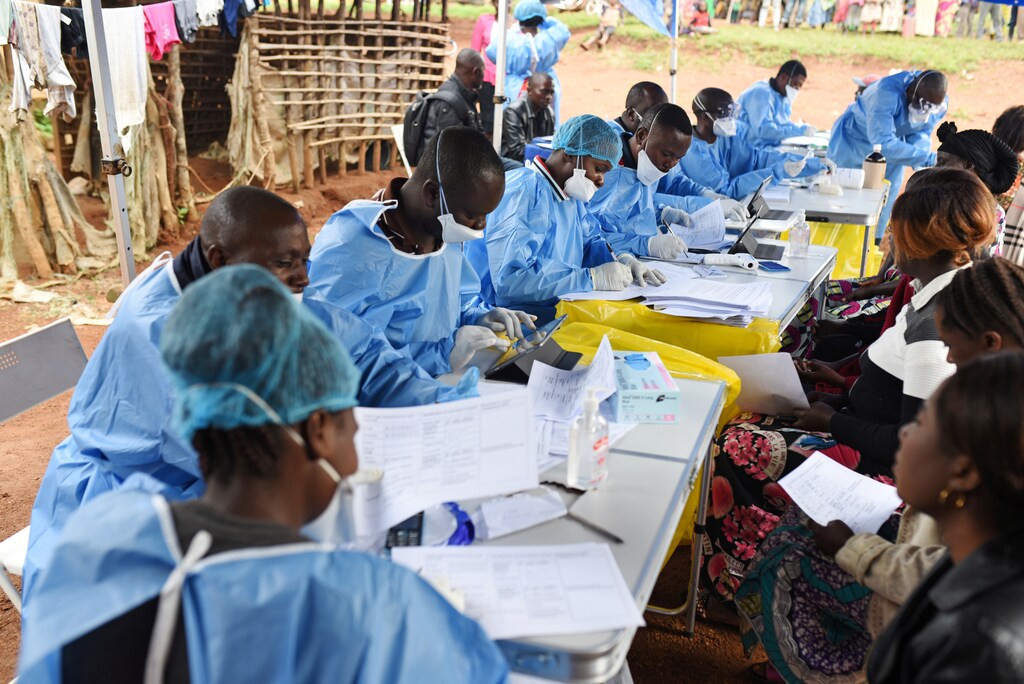 Congolese health workers register people prior to vaccination against Ebola in North Kivu province.