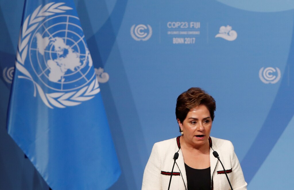 Patricia Espinosa, Executive Secretary of the United Nations Framework Convention on Climate Change talking at a conference on climate change