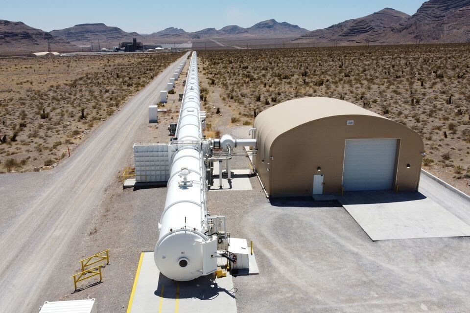 A test hyperloop tube is seen at the Virgin Hyperloop facility near Las Vegas, Nevada, May 5, 2021