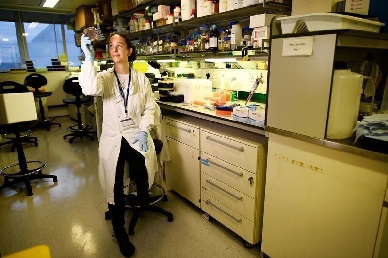 Dr Catherine Reynolds, 37, a scientific researcher at Imperial College, poses for a picture at her laboratory in London, Britain February 22, 2017. "Women are very well represented at junior levels in Biological Sciences research. At a senior level it is still true that there are fewer female professors in science, but the gap is slowly closing," Reynolds said. "More policies that promote flexible working and that support staff in taking career breaks (both men and women) are an essential way in which it is possible for employees, especially those with young families, to realise their full potential in the workplace." REUTERS/Dylan Martinez SEARCH "WOMEN WORK" FOR THIS STORY. SEARCH "WIDER IMAGE" FOR ALL STORIES. - RC12DFBECB90