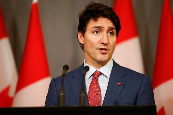 Canada's Prime Minister Justin Trudeau attends a news conference at Canada's Embassy in London, Britain, April 19, 2018. REUTERS/Henry Nicholls
