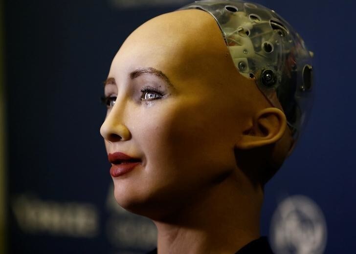 Sophia, a robot integrating the latest technologies and artificial intelligence developed by Hanson Robotics is pictured during a presentation at the "AI for Good" Global Summit at the International Telecommunication Union (ITU) in Geneva, Switzerland June 7, 2017. REUTERS/Denis Balibouse
