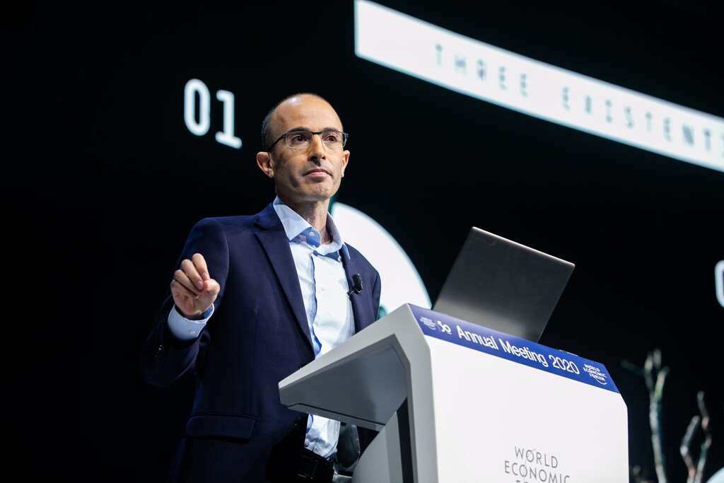 Yuval Noah Harari, Professor, Department of History, Hebrew University of Jerusalem, Israel, speaking in the How to Survive the 21st Century session at the World Economic Forum Annual Meeting 2020 in Davos-Klosters, Switzerland, 23 January. Congress Centre - Congress Hall. Copyright by World Economic Forum/Ciaran McCrickard