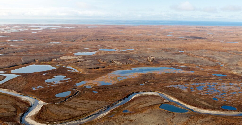 Aerial views over the Yamal Peninsula in Russia.