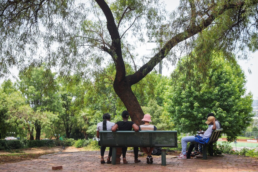 Students at the Tshwane University of Technology sit on campus waiting to hear if their exams will be postponed amidst the spread of the SARS-CoV-2 variant Omicron in Pretoria, South Africa.