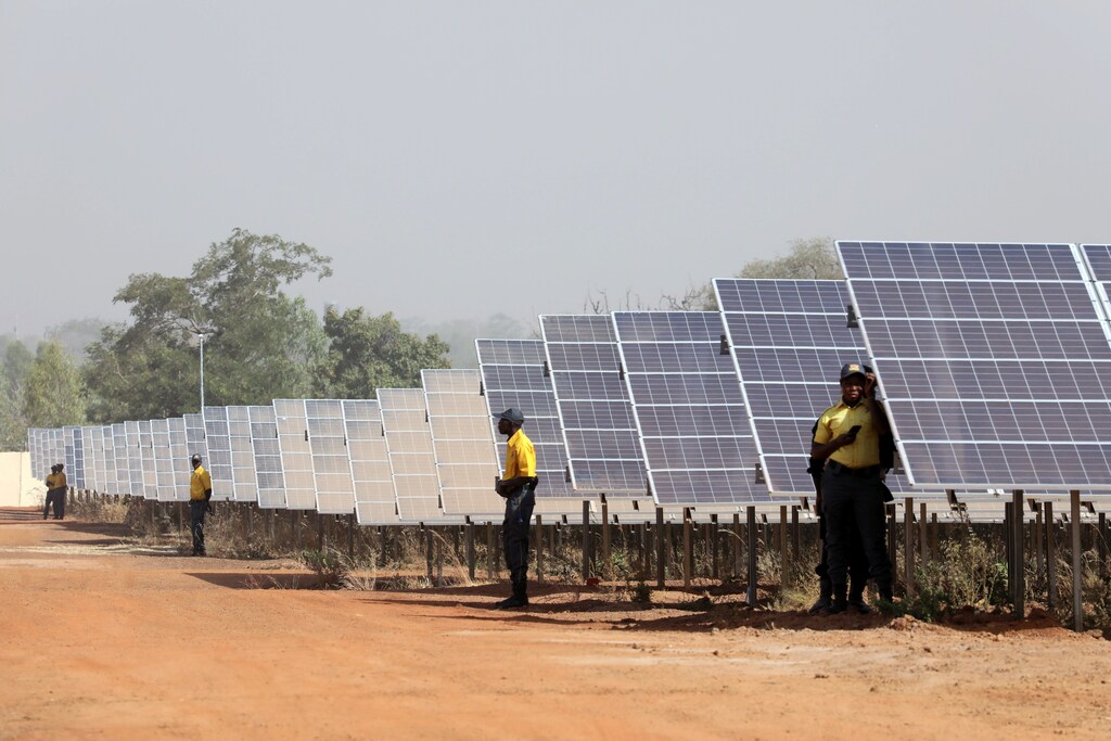 Solar panels are seen during the inauguration ceremony of the solar energy power plant in Zaktubi, near Ouagadougou, Burkina Faso, November 29, 2017. REUTERS/Ludovic Marin/Pool