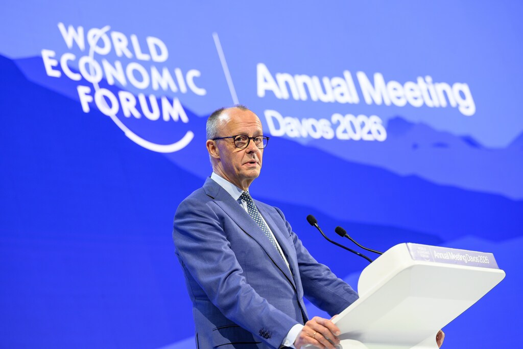 Friedrich Merz, Federal Chancellor of Germany spoke on day 4 of the World Economic Forum Annual Meeting 2026 in Davos-Klosters, Switzerland