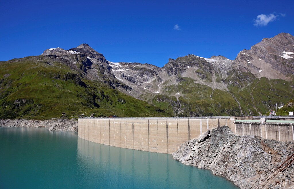 The Mooserboden water reservoir of Austrian hydropower energy producer Verbund in Austria