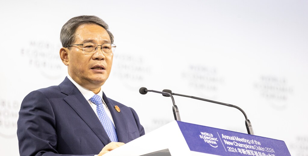 Li Qiang, Premier of the People's Republic of China, speaking in the Opening Plenary session at the Annual Meeting of the New Champions 2024 in Dalian, People's Republic of China, 25 June 2024.