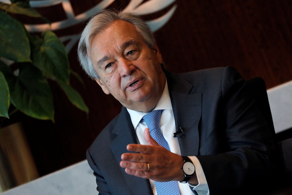 United Nations Secretary-General Antonio Guterres speaks during an interview with Reuters at U.N. headquarters in New York City, New York, U.S., September 14, 2020. Picture taken September 14, 2020. REUTERS/Mike Segar - RC2WYI9U6320