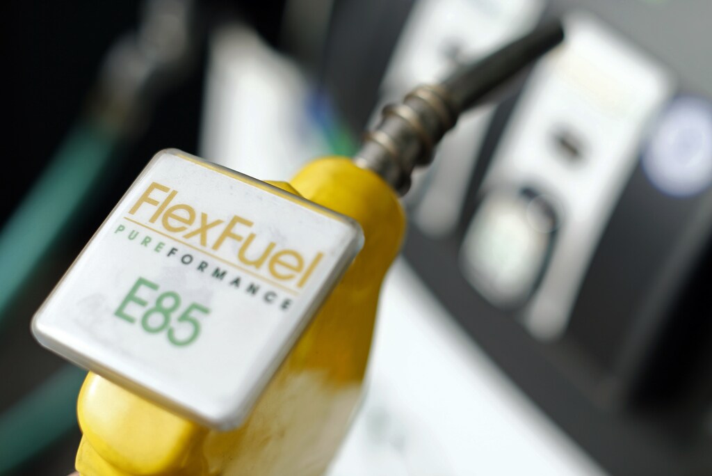 The fuel nozzle from a flex fuel pump is shown in this illustration photograph taken at a filling station in San Diego, California January 8, 2015.