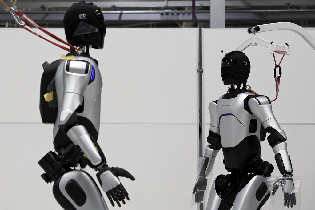 Humanoid robots at the AgiBot factory in Shanghai, China.