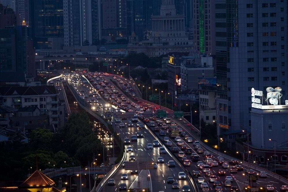 Lines of cars are pictured during a rush hour traffic jam in central Shanghai. REUTERS/Aly Song