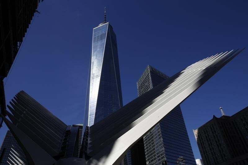 Part of the Oculus structure of the World Trade Center Transportation Hub is pictured next to the One World Trade Center tower in the Manhattan borough of New York City, March 1, 2016.