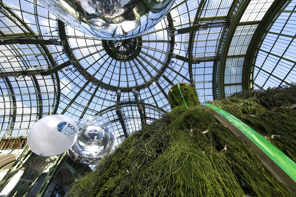 A green hut is pictured at the Grand Palais during the Solutions COP21 in Paris, France, December 4, 2015 as the World Climate Change Conference 2015 (COP21) continues at Le Bourget near the French capital. REUTERS/Benoit Tessier - RTX1X7L7