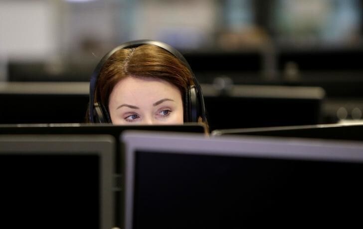 A worker of Current Time, a Russian-language media platform, sits in a newsroom at Radio Free Europe headquarters in Prague, Czech Republic, February 7, 2017. REUTERS/David W Cerny