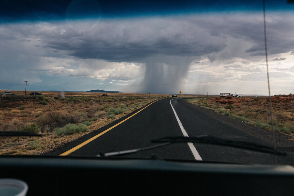 A tornado is across the road.
