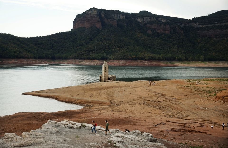 Drought has led to a dried-up dam near Barcelona in Spain, where a ninth-century Romanesque church has re-emerged still intact.